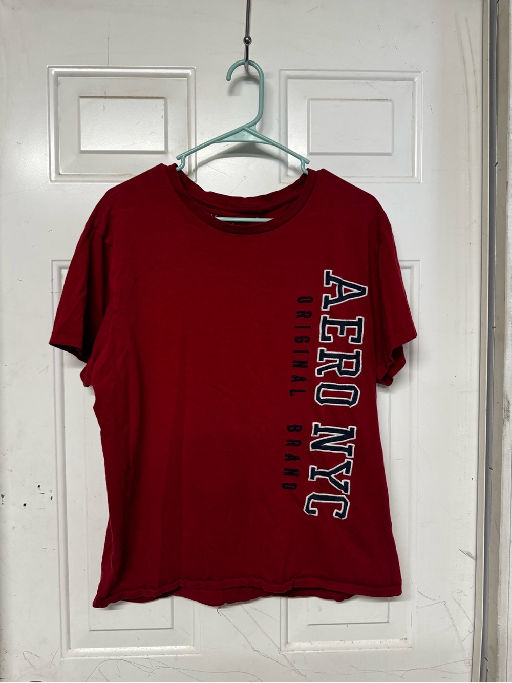 Aeropostale Red Kids Short Sleeve Tee with Vertical AERO NYC Logo